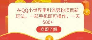 在QQ小世界里引流男粉项目新玩法，一部手机即可操作，一天500+【揭秘】-优优云创网