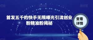 首发五千的快手无限曝光引流创业粉精准粉揭秘-优优云创网