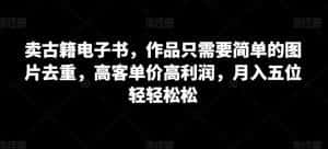 卖古籍电子书,作品只需要简单的图片去重,高客单价高利润,月入五位轻轻松松-优优云创网