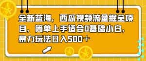 全新蓝海，西瓜视频流量掘金项目，简单上手适合0基础小白，暴力玩法日入500＋【揭秘】-优优云创网