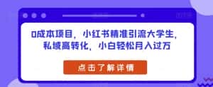 0成本项目,小红书精准引流大学生,私域高转化,小白轻松月入过万【揭秘】-优优云创网