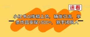 小红书AI线稿上色,精准引流,单条作品变现1500+,新手闭眼入-优优云创网