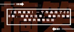 【全网首发】一个作品涨了200粉,超高关注率,最新升级版搞笑类账号玩法-优优云创网