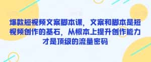 爆款短视频文案脚本课,文案和脚本是短视频创作的基石,从根本上提升创作能力才是顶级的流量密码-优优云创网