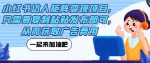 小红书达人矩阵变现项目,只需要复制粘贴发布即可,从而获取广告费用-优优云创网