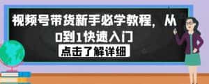 视频号带货新手必学教程,从0到1快速入门-优优云创网