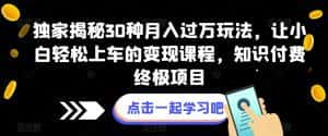 独家揭秘30种月入过万玩法,让小白轻松上车的变现课程,知识付费终极项目【揭秘】-优优云创网