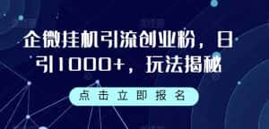 企微挂机引流创业粉,日引1000+,玩法揭秘-优优云创网