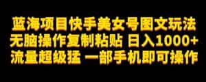 蓝海项目快手美女号图文玩法，无脑操作复制粘贴，日入1000+流量超级猛一部手机即可操作【揭秘】-优优云创网