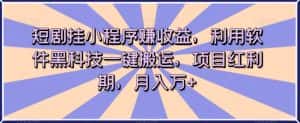 短剧挂小程序赚收益,利用软件黑科技一键搬运,项目红利期,月入万+【揭秘】-优优云创网