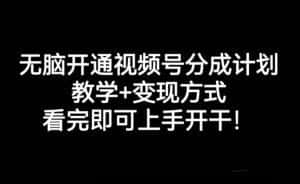 无脑开通视频号分成计划，教学+变现方式，看完即可上手开干!-优优云创网