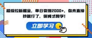 超级拉新掘金，单日变现2000+，你来直接抄就行了，保姆式教学！【揭秘】-优优云创网