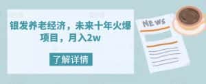 银发养老经济,未来十年火爆项目,月入2w【揭秘】-优优云创网