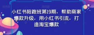 小红书陪跑班第19期,帮助商家爆款升级,用小红书引流,打造淘宝爆款-优优云创网