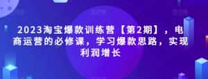 2023淘宝爆款训练营【第2期】，电商运营的必修课，学习爆款思路，实现利润增长-优优云创网