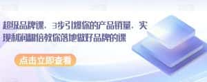 超级品牌课,3步引爆你的产品销量,实现利润翻倍教你落地做好品牌的课-优优云创网