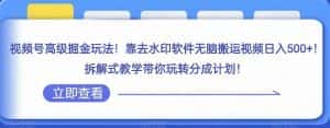 视频号高级掘金玩法,靠去水印软件无脑搬运视频日入500+,拆解式教学带你玩转分成计划【揭秘】-优优云创网