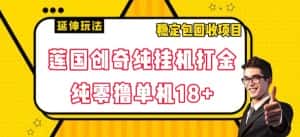 莲国创奇纯挂机打金,纯零撸单机18+,稳定包回收项目【揭秘】-优优云创网