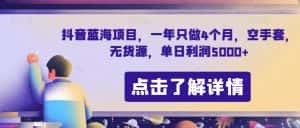 抖音蓝海项目,一年只做4个月,空手套,无货源,单日利润5000+【揭秘】-优优云创网