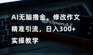 AI无脑撸金,修改作文精准引流,日入300+,实操教学【揭秘】-优优云创网