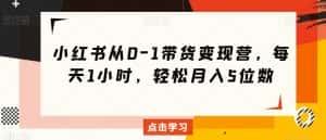 小红书从0-1带货变现营，每天1小时，轻松月入5位数-优优云创网