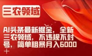 AI头条最新掘金,全新三农领域,不违规不封号,简单粗暴月入6000+【揭秘】-优优云创网