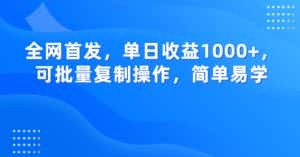 全网首发，单日收益1000+，可批量复制操作，简单易学【揭秘】-优优云创网