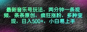 最新音乐号玩法，两分钟一条视频，条条原创，疯狂涨粉，多种变现，日入500+，小白易上手【揭秘】-优优云创网