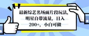 最新综艺名场面片段玩法，明星自带流量，日入200+，小白可做【揭秘】-优优云创网