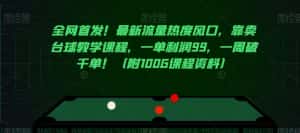 全网首发!最新流量热度风口,靠卖台球教学课程,一单利润99,一周破千单!(附100G课程资料)-优优云创网
