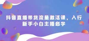 抖音直播带货流量激活课,入行新手小白主播必学-优优云创网