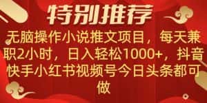 无脑操作【小说推文项目】，兼职每天两小时，日入轻松1000+，抖音快手视频号小红湖中视频都可做【揭秘】-优优云创网