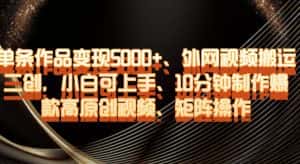 单条作品变现5000+、外网视频搬运二创，小白可上手，10分钟制作爆款高原创视频，矩阵操作【揭秘】-优优云创网