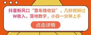 抖音新风口“靠车撸收益”,几秒视频过W收入,落地教学,小白一分钟上手【揭秘】-优优云创网