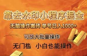 靠去水印小程序无脑操作搬砖,单号日入1000+保姆级教程可放大批量操作【揭秘】-优优云创网