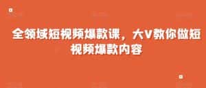 全领域短视频爆款课,全网两千万粉丝大V教你做短视频爆款内容-优优云创网