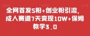 全网首发S粉+创业粉引流,成人赛道7天变现10W+保姆教学3.0【揭秘】-优优云创网