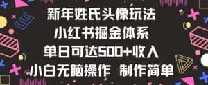 新年姓氏头像新玩法，小红书0-1搭建暴力掘金体系，小白日入500零花钱【揭秘】-优优云创网