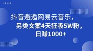 抖音邂逅网易云音乐,另类文案4天狂吸5W粉,日赚1000+【揭秘】-优优云创网