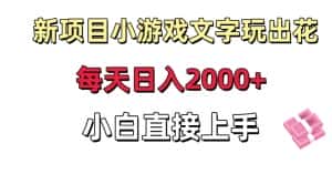 新项目小游戏文字玩出花日入2000+,每天只需一小时,小白直接上手-优优云创网