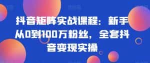 抖音矩阵实战课程:新手从0到100万粉丝,全套抖音变现实操-优优云创网