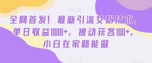 全网首发!最新引流女粉技术,单日收益1000+,被动获客100+,小白在家就能做-优优云创网