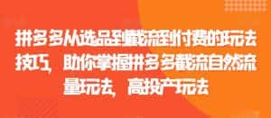 拼多多从选品到截流到付费的玩法技巧,助你掌握拼多多截流自然流量玩法,高投产玩法-优优云创网