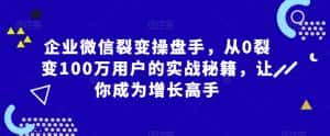企业微信裂变操盘手,从0裂变100万用户的实战秘籍,让你成为增长高手-优优云创网