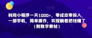 利用小程序一天1000+,零成本零投入,一部手机,简单操作,实现躺着把钱赚了(附教学素材)-优优云创网