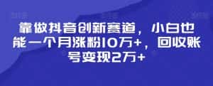 靠做抖音创新赛道,小白也能一个月涨粉10万+,回收账号变现2万+-优优云创网