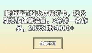 临近春节超火存钱打卡,轻松引爆小红薯流量,3分钟一条作品,20天涨粉4000+-优优云创网