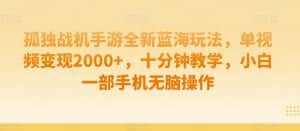 孤独战机手游全新蓝海玩法,单视频变现2000+,十分钟教学,小白一部手机无脑操作-优优云创网