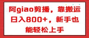 阿giao剪播，靠搬运日入800+，新手也能轻松上手-优优云创网