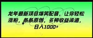 龙年最新项目爆笑配音,让你轻松涨粉,条条原创,多种收益渠道,日入1000+-优优云创网